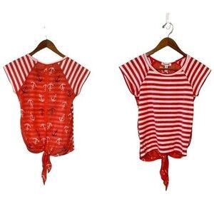 Aeropostale Nautical Stripe Sheer Tie Waist Anchor Print Top Short Sleeve Sailor